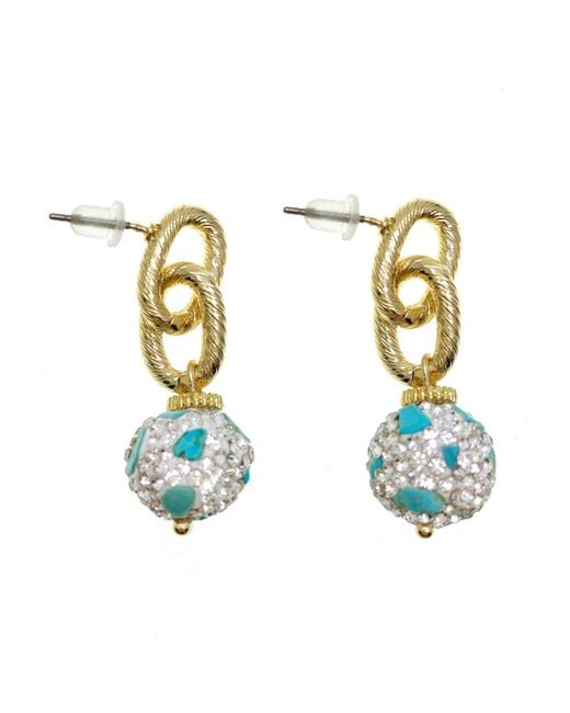 Farra Blue Rhinestone Bordered Chain Simple Earrings