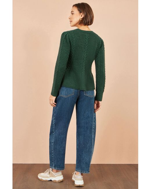 Yumi' Green Cable Knit Peplum Cardigan