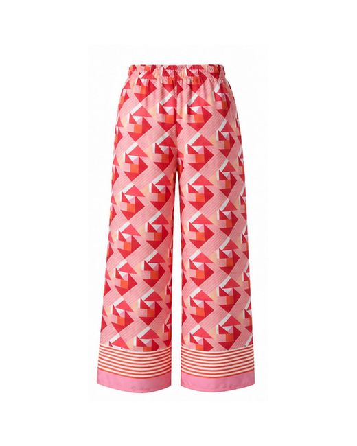 LOVEIST STORE Red Coral Geometric Linen-Feel Wide Leg Trousers