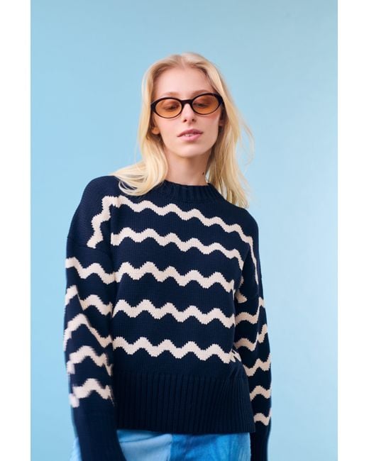 Gigi Knitwear Blue Isla Wavy Stripe Sweater, & Natural