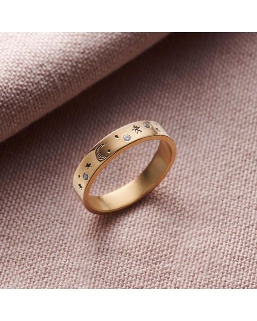 Posh Totty Designs Metallic Moon & Starburst Gold Plated Diamond Ring