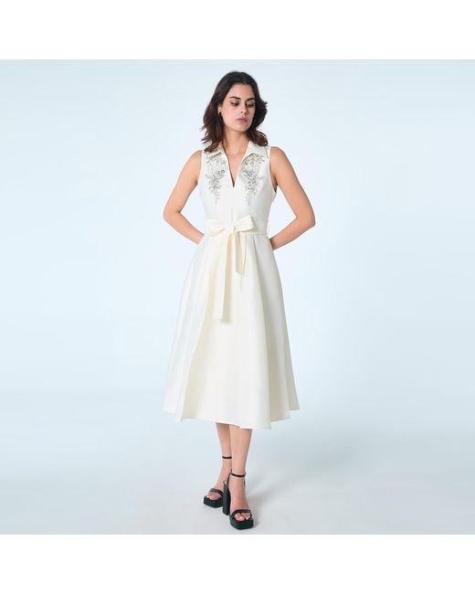 Smart and Joy White Beaded Taffeta Fit-and-Flare Cocktail Dress