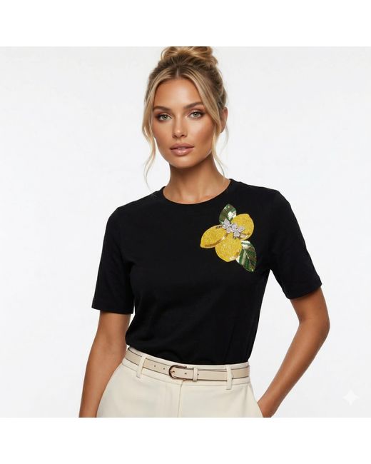 House of Laines London Black Laines Couture Embellished La Dolce Vita Lemons T-Shirt