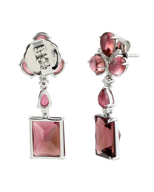 Artisan Pink Tourmaline Drop Earrings With Diamonds