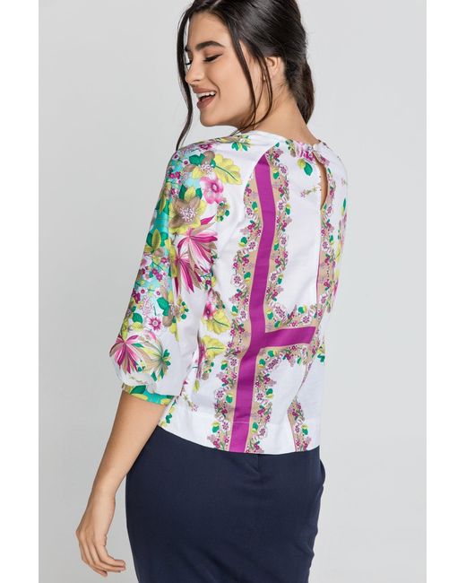Conquista Multicolor Floral Print Top With Bishop Sleeves