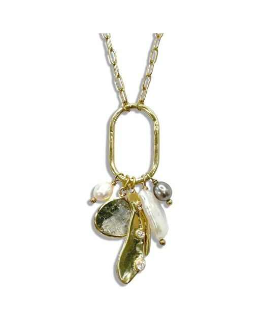 Rare Matters Jewelry Metallic Radiance Charm Natural Biwa Pearl Smoky Quartz Necklace