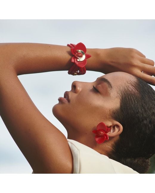 Gissa Bicalho Red Acrylic Handmade Bracelet Orchid Deco