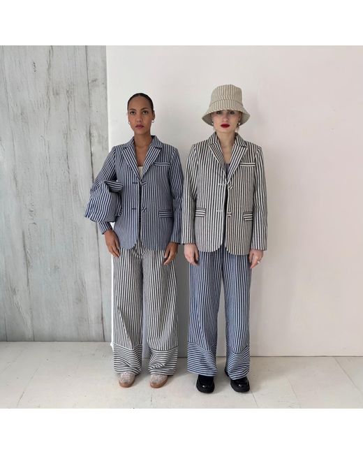 London Atelier Byproduct Gray Striped Tailored Blazer