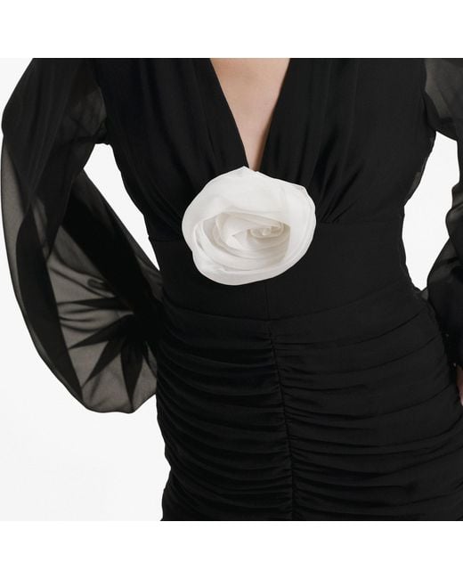 Lita Couture Black Ruched Floral-Appliqué Dress