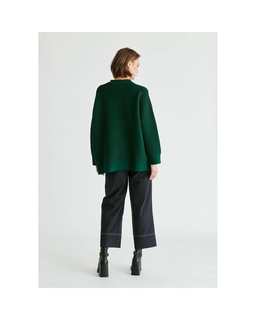 Paisie Green Polo Collar Ribbed Jumper