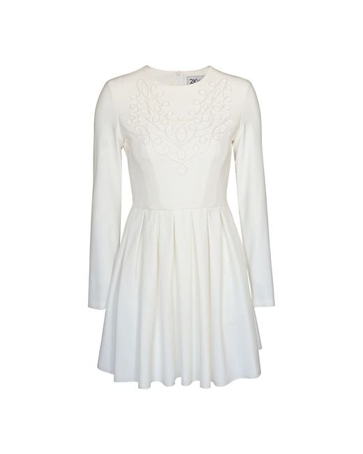 2KStyle White Aurum Pleated Hand-Embroidered Mini Dress