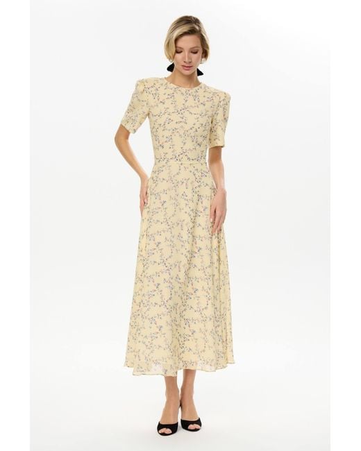 POST MERIDIEM Natural Light- Short Sleeve Floral Midi Dress