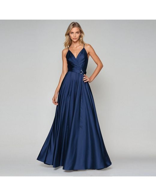 Angelika Jozefczyk Blue Satin Long Evening Dress Tied Back