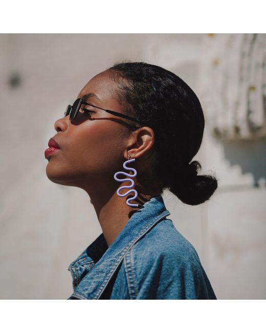 By Chavelli White Neutrals Small Tube Squiggles Dangly Earrings