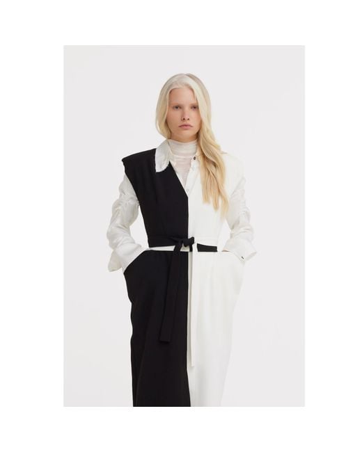 Julia Allert Black Neutrals Fashion Midi Dress With Belt And Bold Shoulders – & Ivory