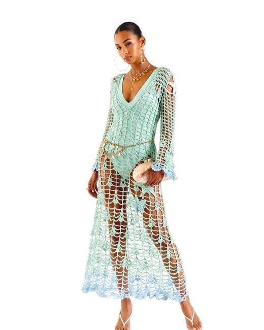 Andreeva Green Aqua Marine Handmade Maxi Cover-Up & Dress