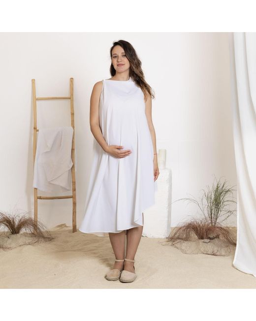 Nikka Place White Asymmetrical Maternity Loose Tunic Dress