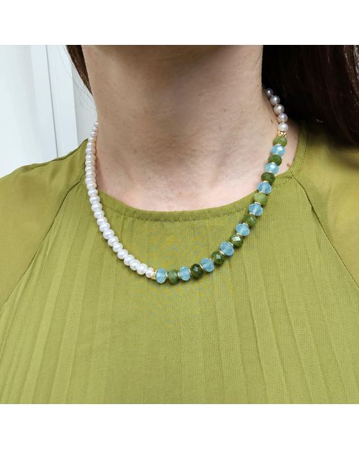 Farra Metallic Freshwater Pearls With Jade And Opal Color Matching Necklace
