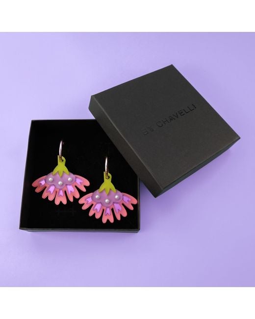 By Chavelli Pink Cosmos Flower Earrings