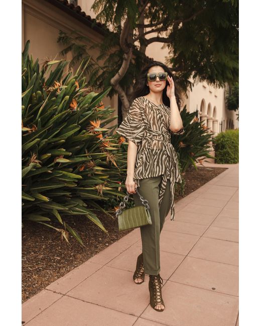 Jennafer Grace Green Neutrals Liana Safari Wrap Blouse Tunic