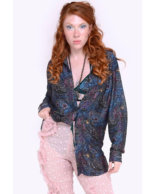 Natalia Petruch Blue Bronx Boyfriend Shirt With Collar Beads
