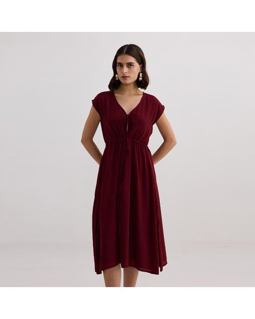 REISTOR Deep V-Neck Gathered Crepe Dress