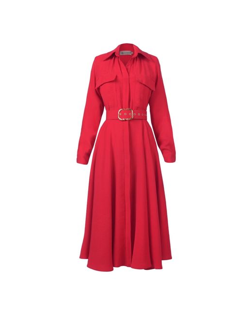 ALINA CERNĂTESCU Red Patty Sustainable Viscose Midi Dress With Pockets And Textile Belt