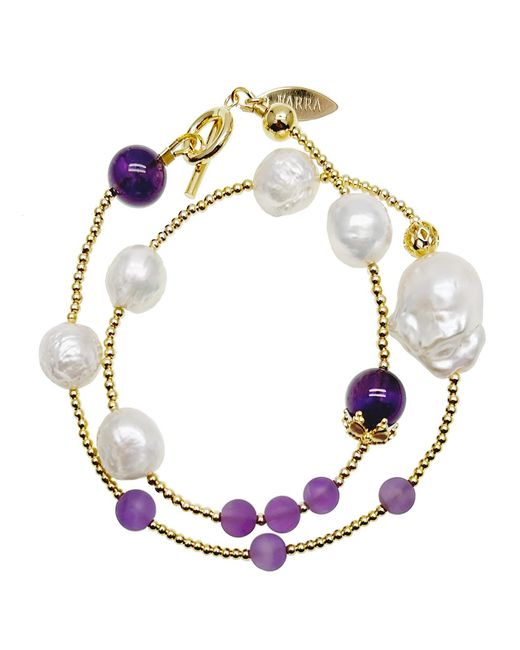 Farra Blue Baroque Pearl With Amethyst Double Layers Bracelet