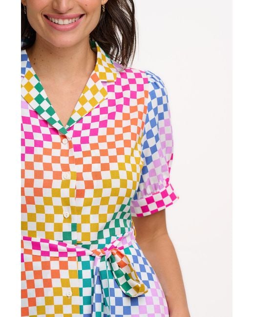 Sugarhill White Penelope Midi Shirt Dress Multi, Checkerboard