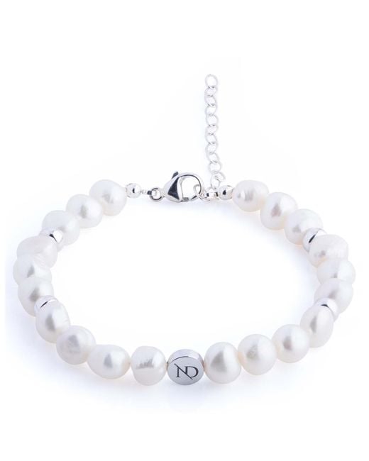 N'damus London White Nacre Sterling & Ivory Baroque Pearl Bracelet With Button