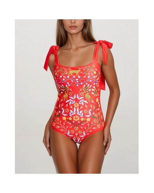 Jessie Zhao New York Red Blossom Reversible One-Piece Swimsuit