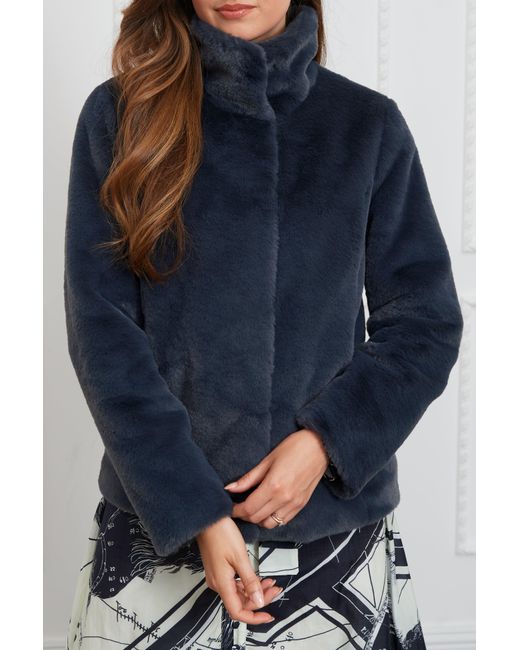 ISSY LONDON Blue Ava Lighterweight Faux Fur Jacket Slate
