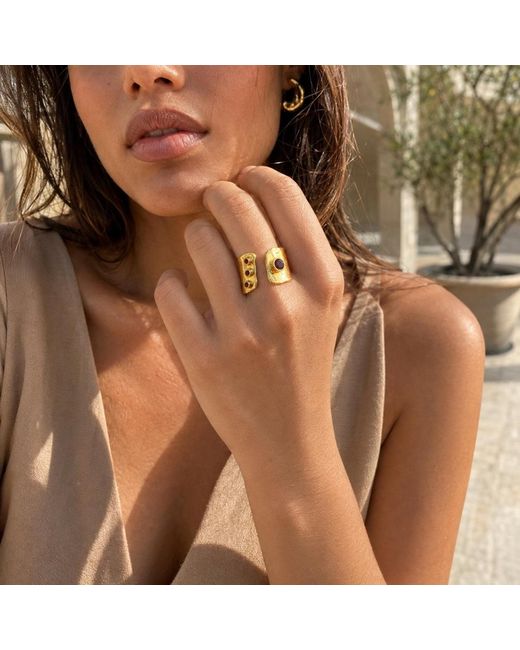 By Ozge Metallic Mystic Egypt Ruby Stone Plated Adjustable Cuff Ring