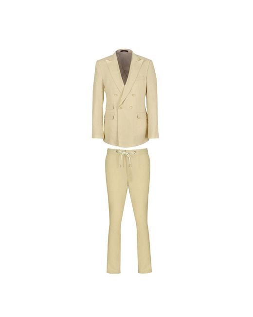 DAVID WEJ Natural Neutrals Hugo Linen Double Breasted Suit for men