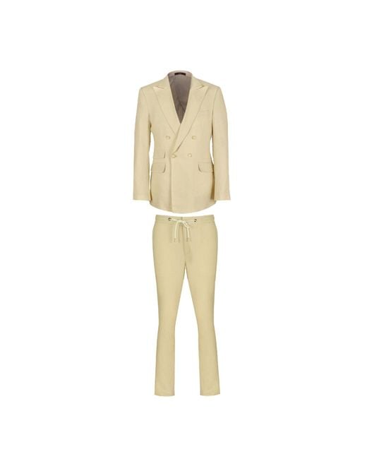 DAVID WEJ Natural Hugo Linen Double Breasted Suit for men