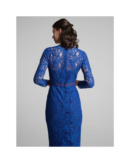 Rumour London Blue Chiara Long Sleeve Lace Dress