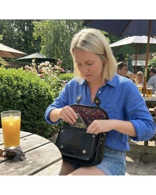 Zatchels Blue Floral Lined Leather Midi Satchel