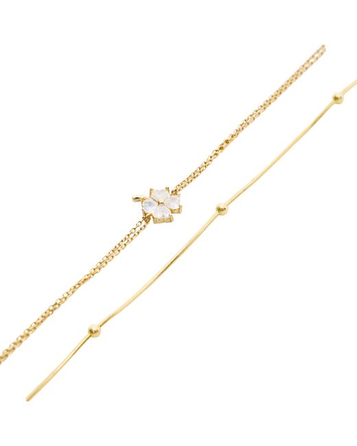 Spero London Metallic Clover Bracelet & Italian Bead Chain Bracelet Layering Set