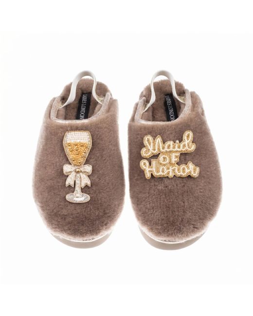 Laines London Brown Neutrals Flatform Cloud Closed Toe Slippers With Maid Of Honour Brooches