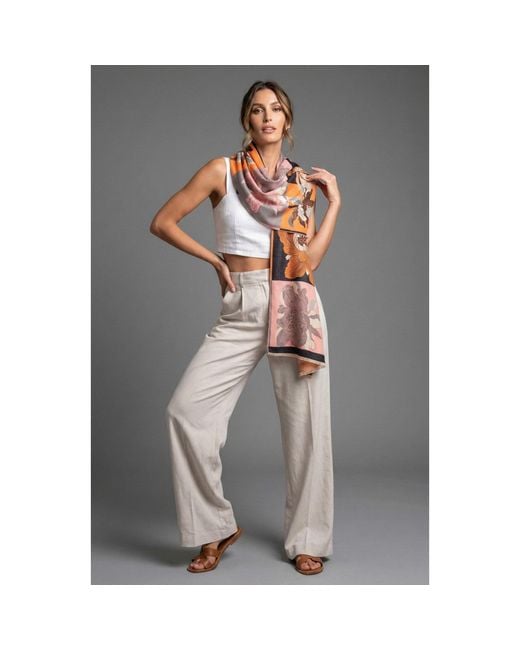 Saachi Orange Flower Block Reversible Scarf