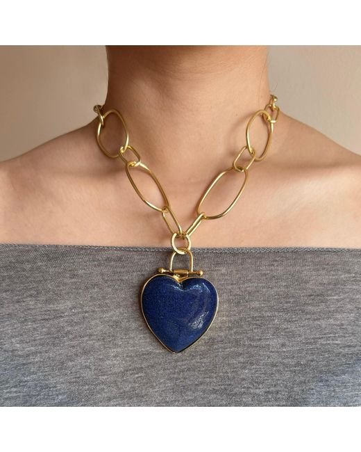 Rare Matters Jewelry Blue Luxe Lapis Lazuli Heart Pendant Necklace