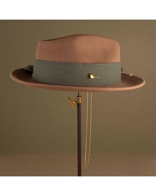 Shaded the Label Brown Mylor Khaki Trilby Hat With Sterling Jewellery