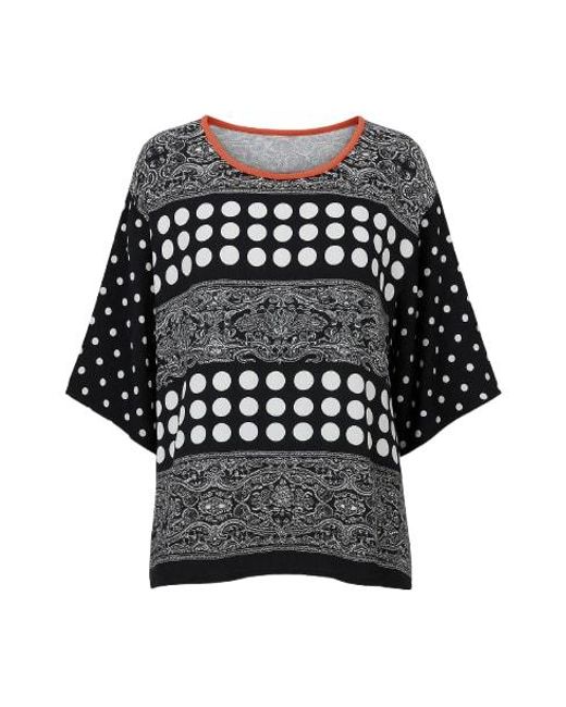 Conquista Black Round Neck Print Top
