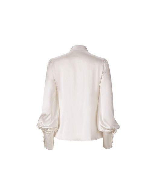 Lita Couture White Silk Pussy-Bow Shirt