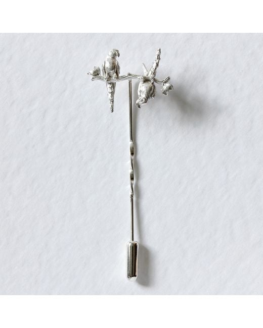 Lee Renee Metallic Parakeet Tie Pin – Two Friends On A Branch – for men