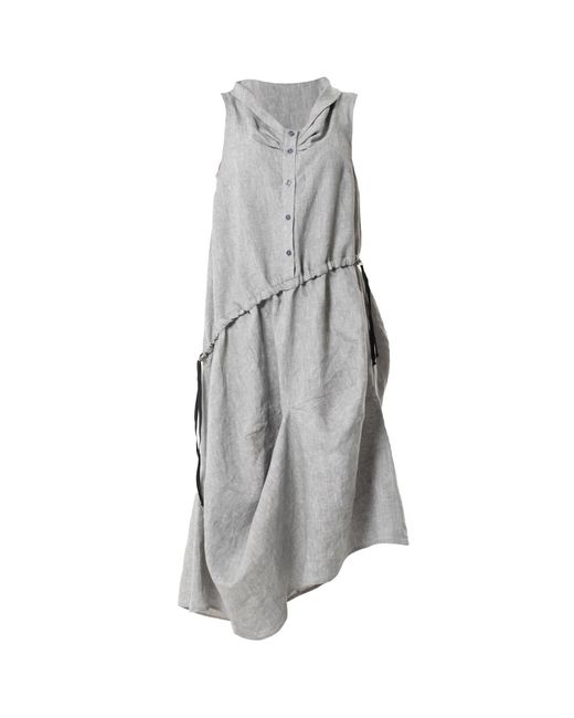 Metamorph Gray Linen Dress With Asymmetric Hem