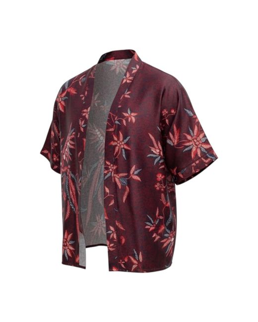 ORIGIN OF HEARTS Red Mariko Resort Satin Kimono Shirt