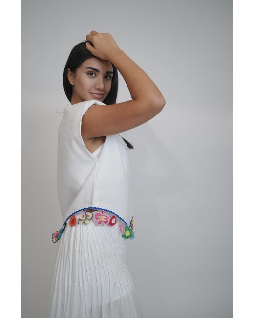 Muda Clothing Fz Llc White Fiji Summer Sleeveless Linen Top