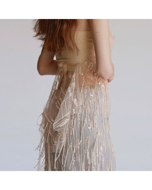 Belsize25 Natural Mayfair Series – Sheer Beaded Tassel Mesh Top
