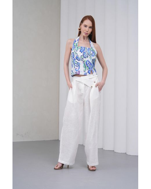 Lumina Eligma White The Wrapline Linen Trouser